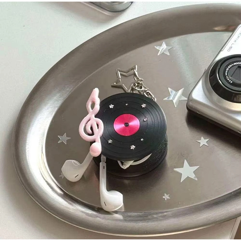Korean Retro Vinyl Record Head - Cable Winder Keychain recension och pris
